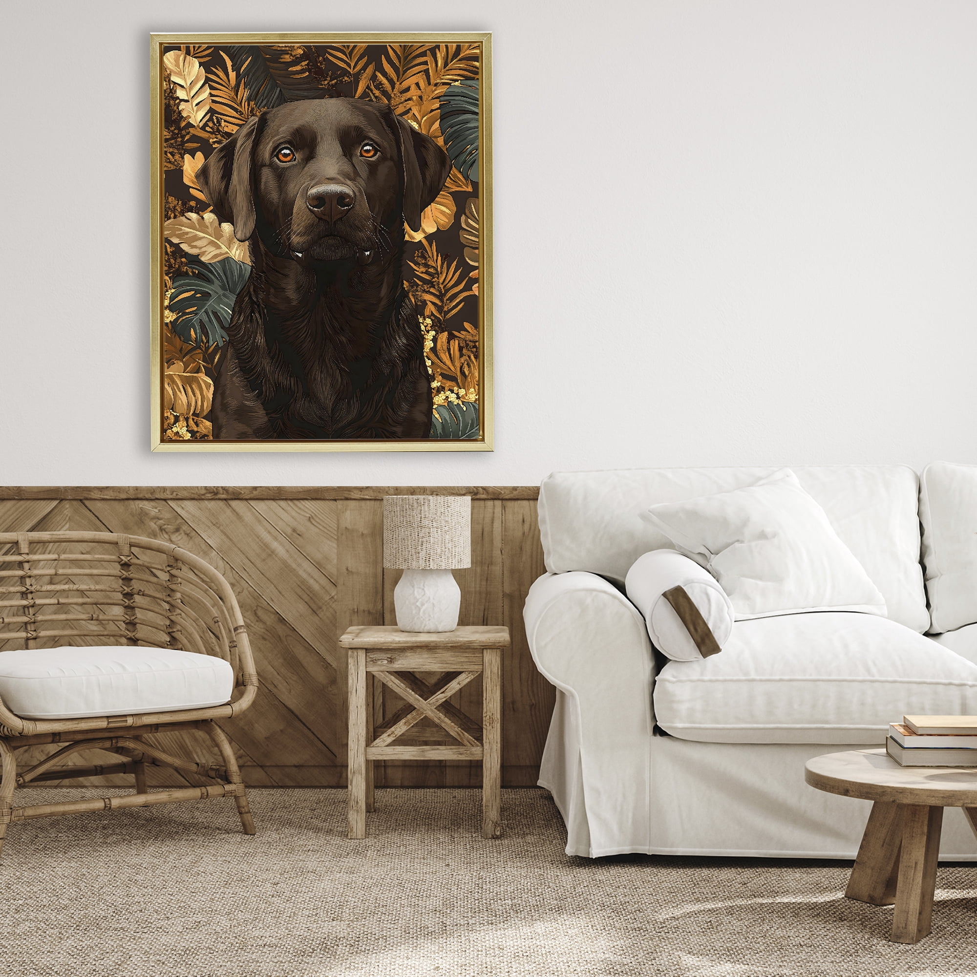 Stupell Industries Labrador with Golden Leaves Gold Framed Floater Canvas Wall Art, design by Creative Studio