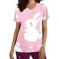 thumbnail image 2 of Otvok Cute Bunny Graphic Tees for Women V Neck Short Sleeve Summer Tops with Pockets Casual Soft Fashion Tunic Blouse Everyday Wear, 2 of 6