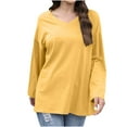 thumbnail image 3 of BiZtdJrK Womens Loose T Shirts Drop Shoulder V Neck Long Sleeve Cotton Tees Lightweight Casual Fall Tee Tops Yellow S, 3 of 9