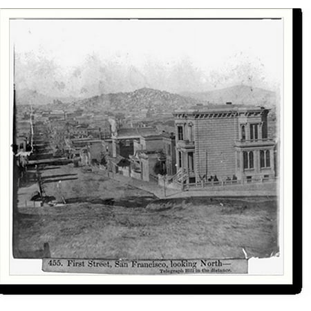 Historic Print, First Street, San Francisco, looking North. Telegraph Hill in the distance, 16" x 20"