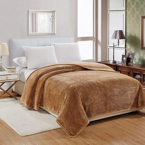 Plazatex Noble House Micro Plush Popcorn Solid Blanket - Queen 86x86", Mocha