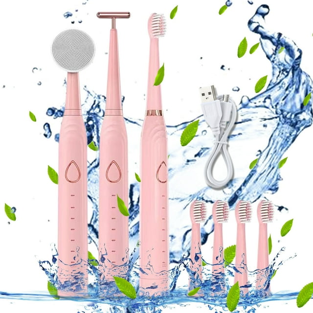 Fiudx Set de Cepillos de Dientes de Belleza, 6 Modos de Limpieza, Cabezal de Masaje Facial, Cabezal de Limpieza Facial, Resistencia Al Agua Ipx7, Carga Usb, Ideal para Viajes, 5 Cabezales de Repuesto