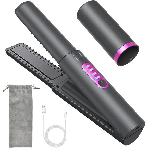 OBEST Fer à Lisser Sans Fil 2 en 1, Mini Fer à Lisser Portable de Voyage, Chauffe Rapide, Anti-Brûlure, 3 Niveaux pour Swift, Lisse