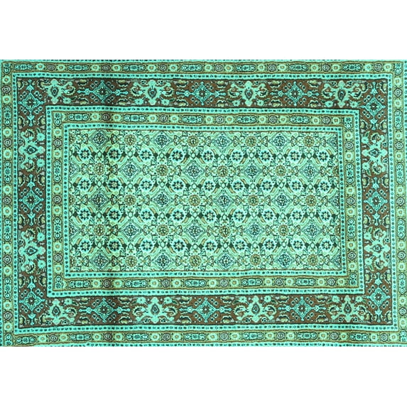 Ahgly Company Indoor Rectangle Persian Turquoise Blue Traditional Area Rugs, 2' x 4'