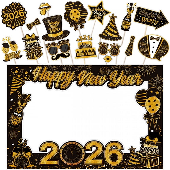 BESTSKY Happy New Year Photo Booth Frame Selfie Picture Frame Happy New Year'S Eve Party Photo Booth Props Supplies