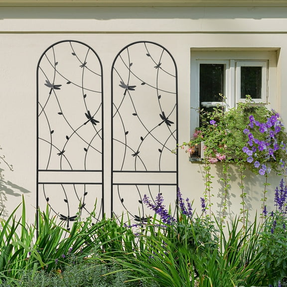 Yoneston 2 Pack Metal Garden Trellis, 86.7" x 19.7"U-Shaped Garden Pergola, RustProof and Sturdy for Climbing Plants and Outdoor Decoration, Black