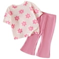 thumbnail image 6 of Xyant Toddler Baby Girl Summer Clothes Floral Print Outfit Short Sleeve T Shirt Top Bell Bottom Pants Two Piece Fall Spring Outfits (Pink,6-9 Months), 6 of 7