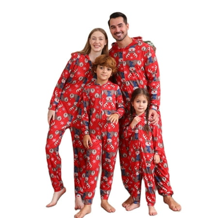 

Baby Sweetie Christmas Pajamas for Family Matching Reindeer Snowflake Print Long Sleeve Zip Full Length Hood Jumpsuit Holiday Sleepwear