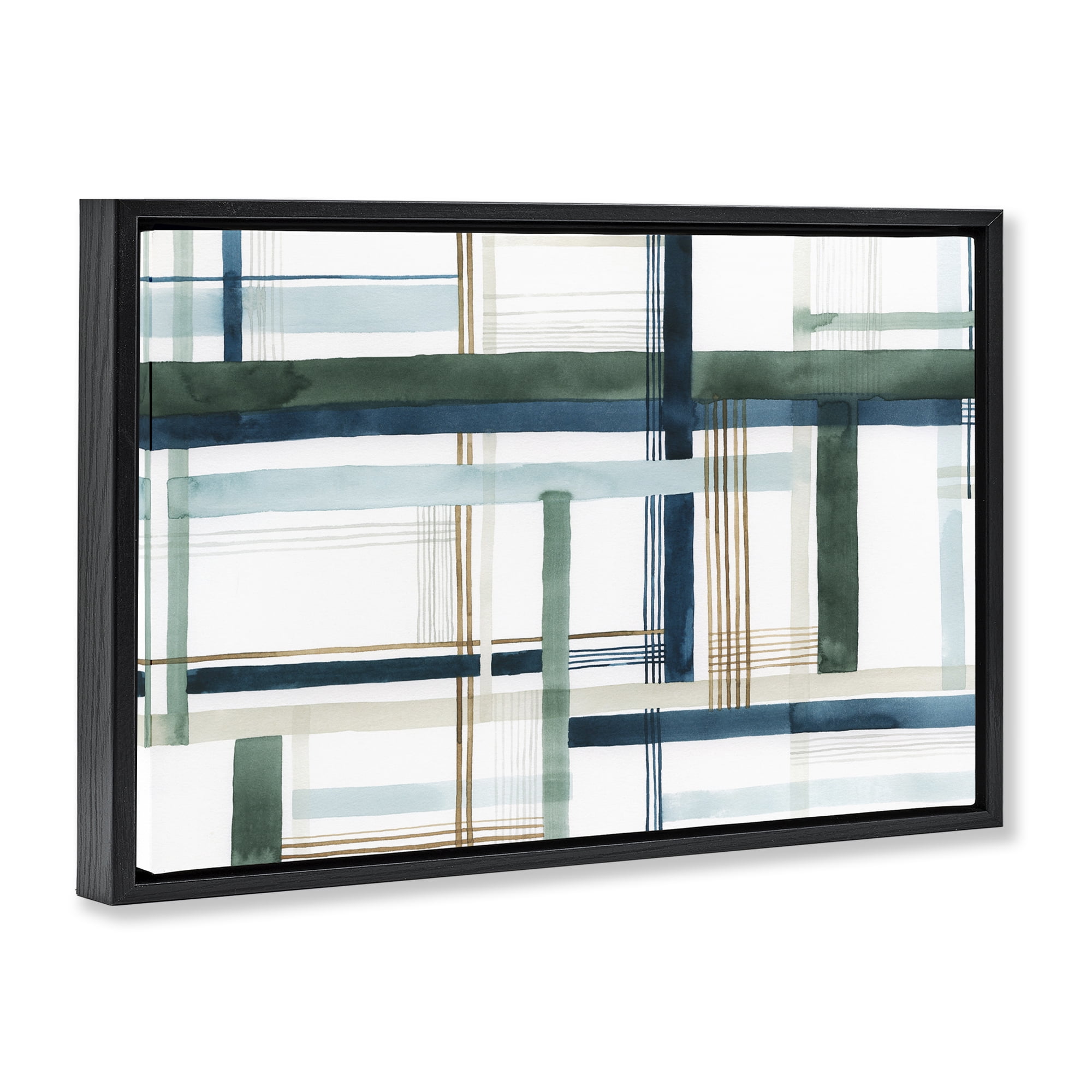 Stupell Industries Layered Woven Pattern Abstract Painting Black Floater Framed Canvas Art Print Wall Art, 31 x 21
