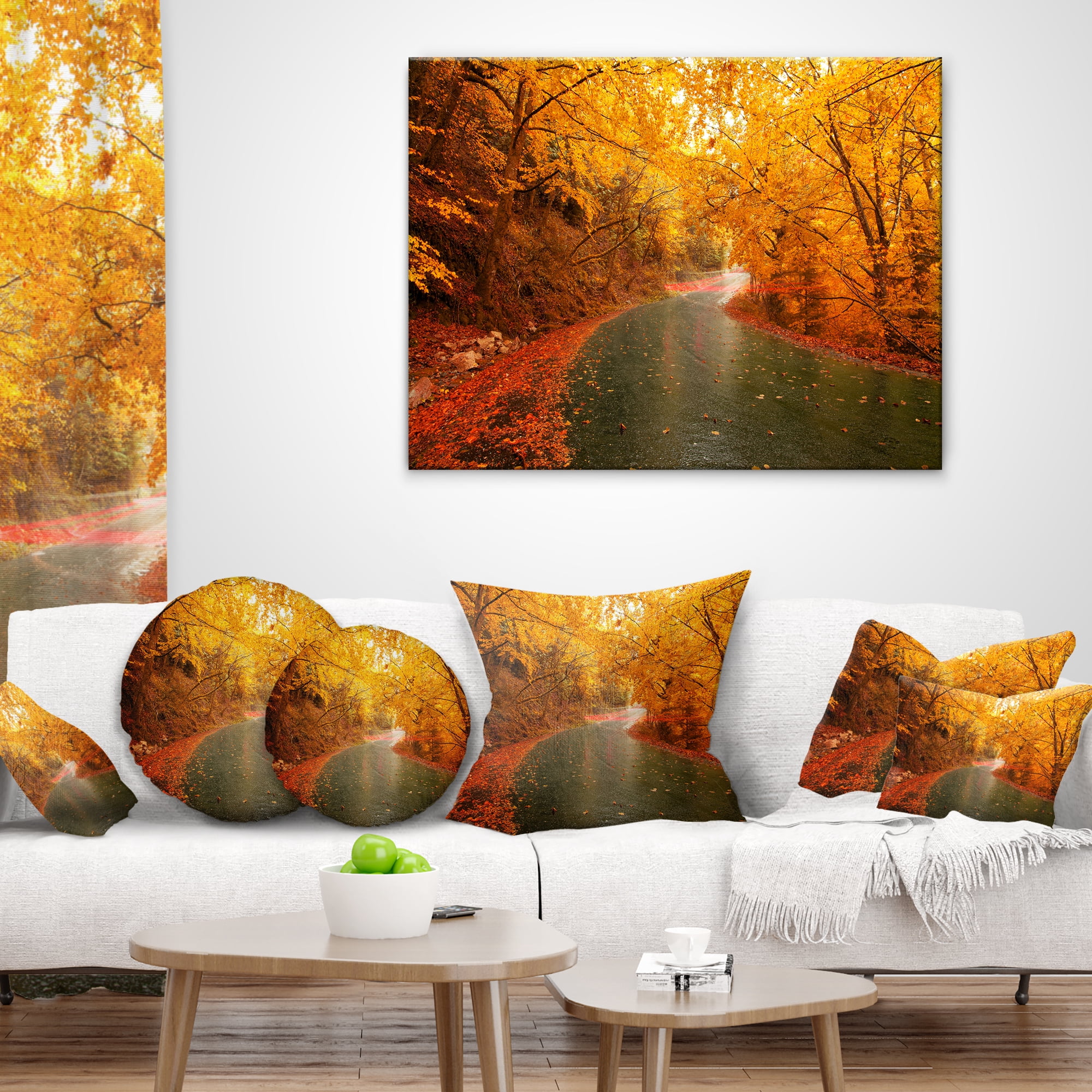 Designart Autumn Light Trails on Road - Landscape Photography Throw Pillow - 18x18