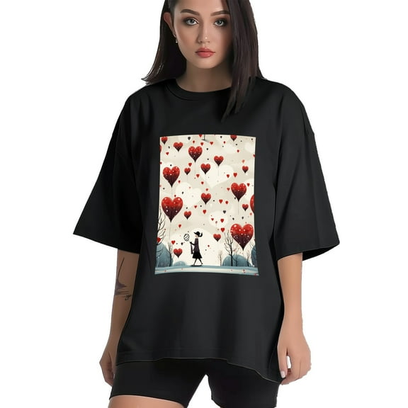 Plus Size Shirt for Women Black Tops for Women Short Sleeves Shirt for Women Valentine's Day T Shirt Crewneck Shirt for Women XS