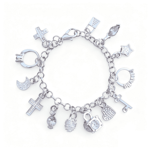 PFOYH Sterling Silver Charm Bracelet with Silver Bracelet, Braided Cord, and Velvet Bag