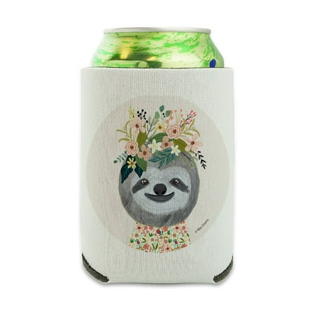 Happy Sloth Flowers in Hair Can Cooler - Drink Sleeve Hugger Collapsible Insulator - Beverage Insulated (Best Hair Curler Reviews)