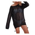 thumbnail image 2 of VISgogo Mujeres Bikini Cubrir Ups Color sólido Recorte de punto Suelto Casual Manga larga Vestido de playa Traje de baño Blusa VISgogo  moda, 2 of 4