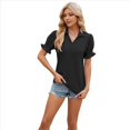 thumbnail image 3 of Blusas Informales Elegantes para Mujer, Camisas con Cuello de Solapa, Blusas de Verano Informales de Negocios A , Negras, S, 3 of 9