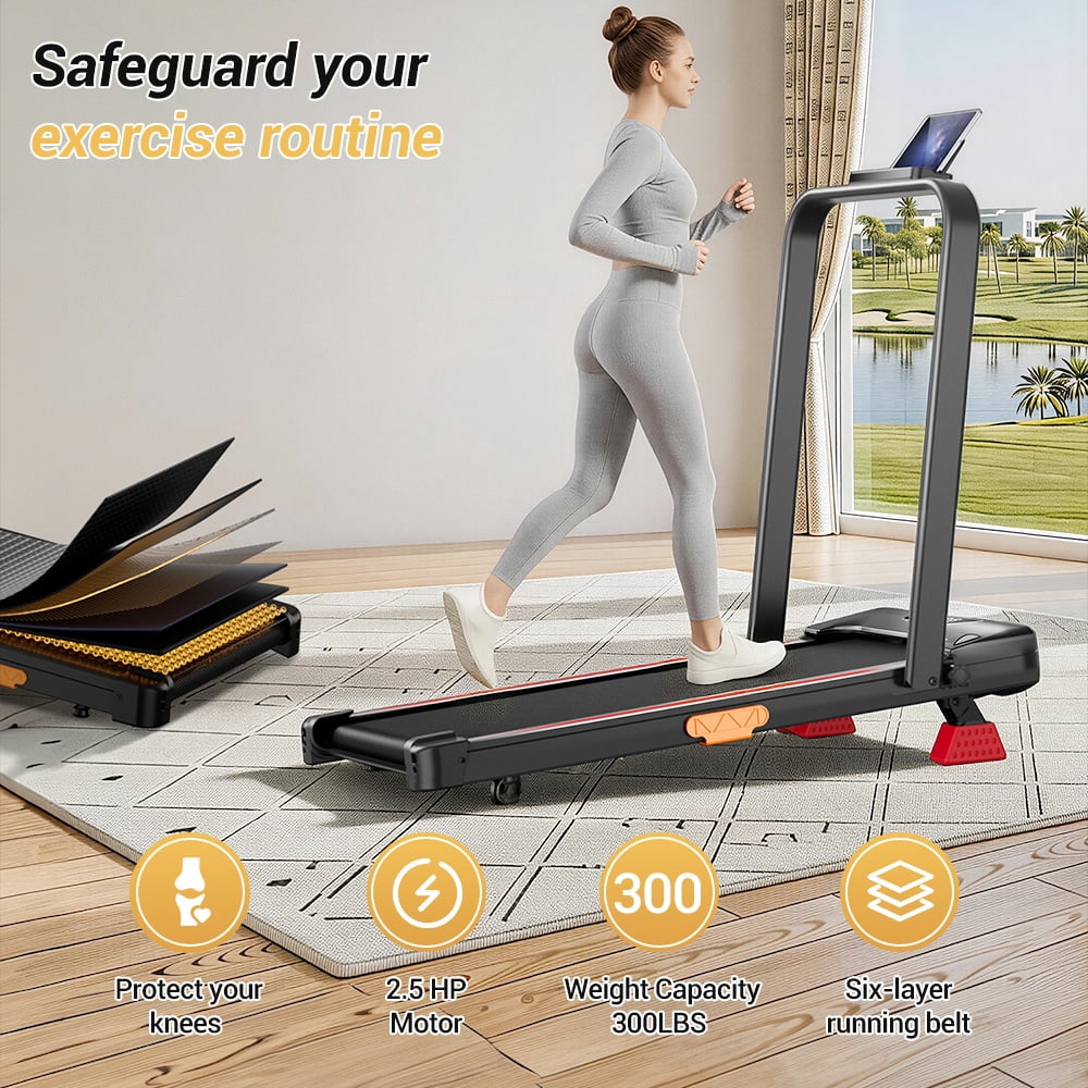 LEZEE 3-in-1 Folding Treadmill for Home and Office, 300 lbs Weight Capacity with LED Display & Remote Control