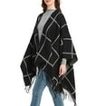 thumbnail image 4 of XFLWAM Women's Shawl Wraps Poncho Sweater Plaid Striped Open Front Fringe Cardigan Cape Knit Blanket Black One Size, 4 of 5