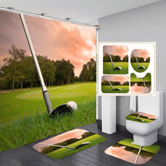 Sport Shower Curtain Bathroom 4 Pieces Set Toilet Lid Cover and Bath Mat, Non-Slip Rugs Durable and Waterproof, for Bathroom Decor Set, 72" x 72"