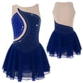 thumbnail image 5 of renvena Kid Girls Figure Ice Skating Dress Rhinestones Leotard Ballet Tutu Skirts Dancewear Size 6-16 Dark Blue 6, 5 of 7