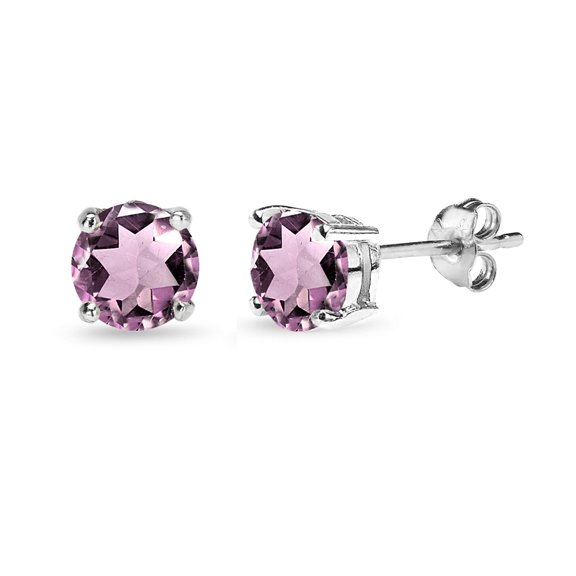 Simulated Alexandrite 6mm Round-Cut Solitaire Sterling Silver Stud Earrings