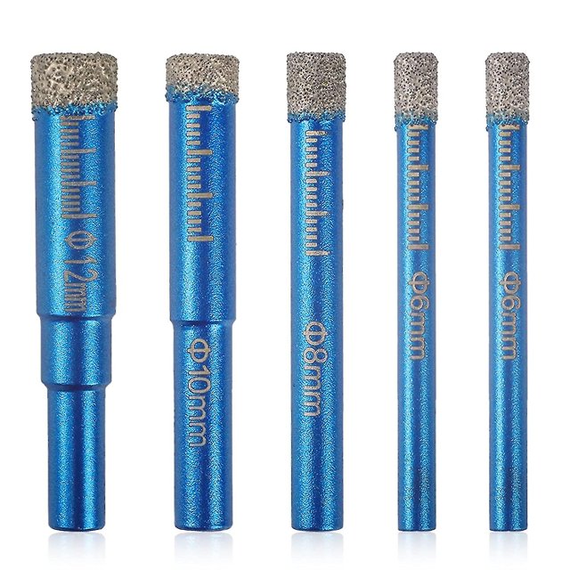 Brocas de diamante para soldadura fuerte, 5 uds., brocas para azulejo seco de 6/6/8/10/12 Mm, para granito, mármol, vidrio, hormigón, materiales duros Feliz Sencillez