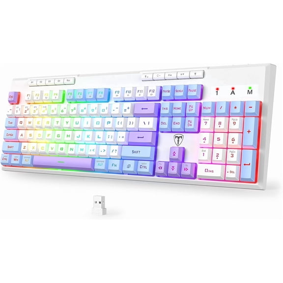 Wireless Gaming Keyboard, Tri-Mode BT5.0/2.4GHz/USB-C, RGB Light up Backlit Keyboards, Customizable Macro Keys, 26 Anti-ghosting Keys, 4000mAh Battery, Creamy Computer Keyboards