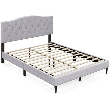 Infans Queen Size Upholstered Platform Bed Linen Bed Frame w/ Button Tufted Headboard