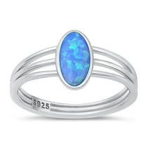 CHOOSE YOUR COLOR Sterling Silver Oval Blue Simulated Opal Ring .925 Tri Band CZ Female Size 8