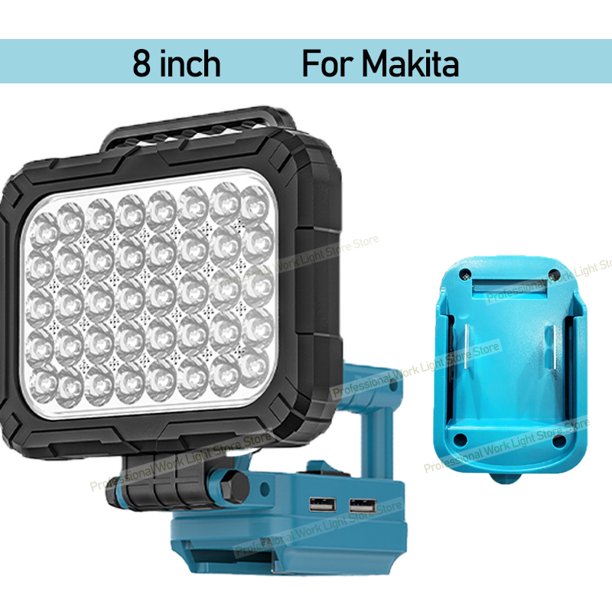 Piezas de Herramienta Eléctrica de 8" para Ma*kita Batería de 18V Luces de Trabajo LED Lámpara Exterior Linterna de Mano Foco USB Charger