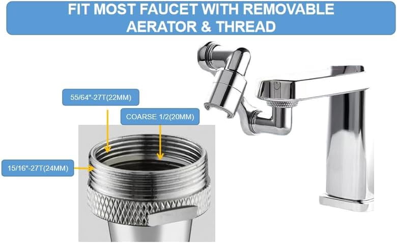 1080°Swivel Faucet-Extender Sink - Sink Aerator - Dual-Mode Splash-Proof Faucet Extension, Kitchen and Bathroom 360° Rotating Sprayer Attachment, Suitable for Hand Washing/Shampooing/Washing Face