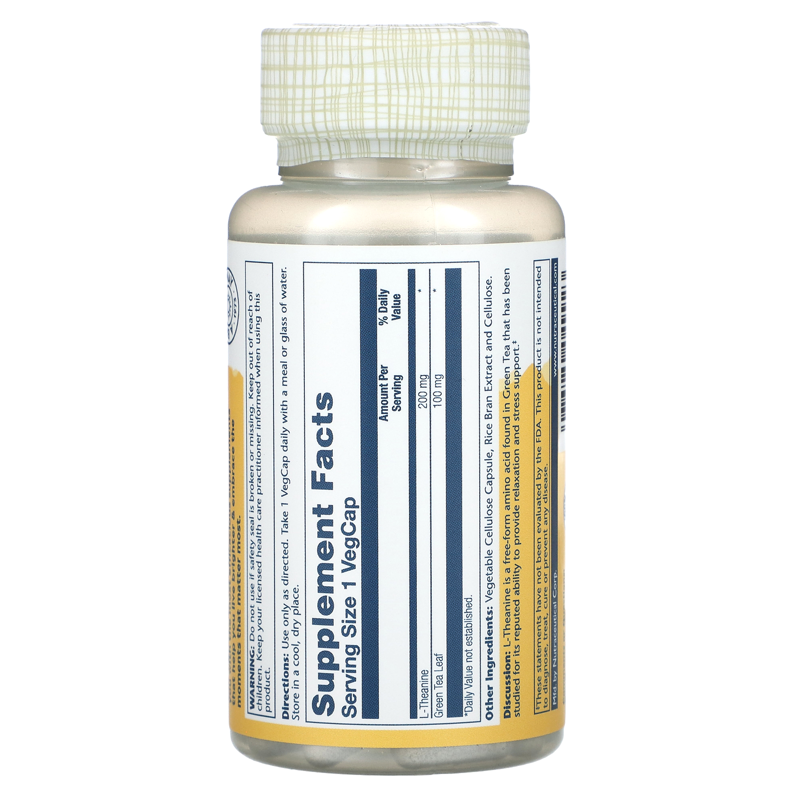 Solaray L-Theanine - 45 Vegcaps - 200 mg + 100 mg Green Tea Leaf