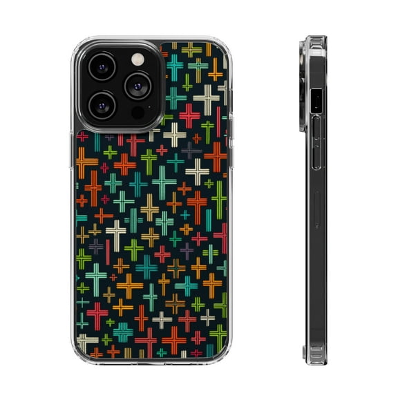 DistinctInk Hybrid (Acrylic / TPU) Clear Slim Fit Case for Apple iPhone 12 Pro MAX (6.7" Screen) - "Serenely Radiant: A Colorful Cross Pattern"