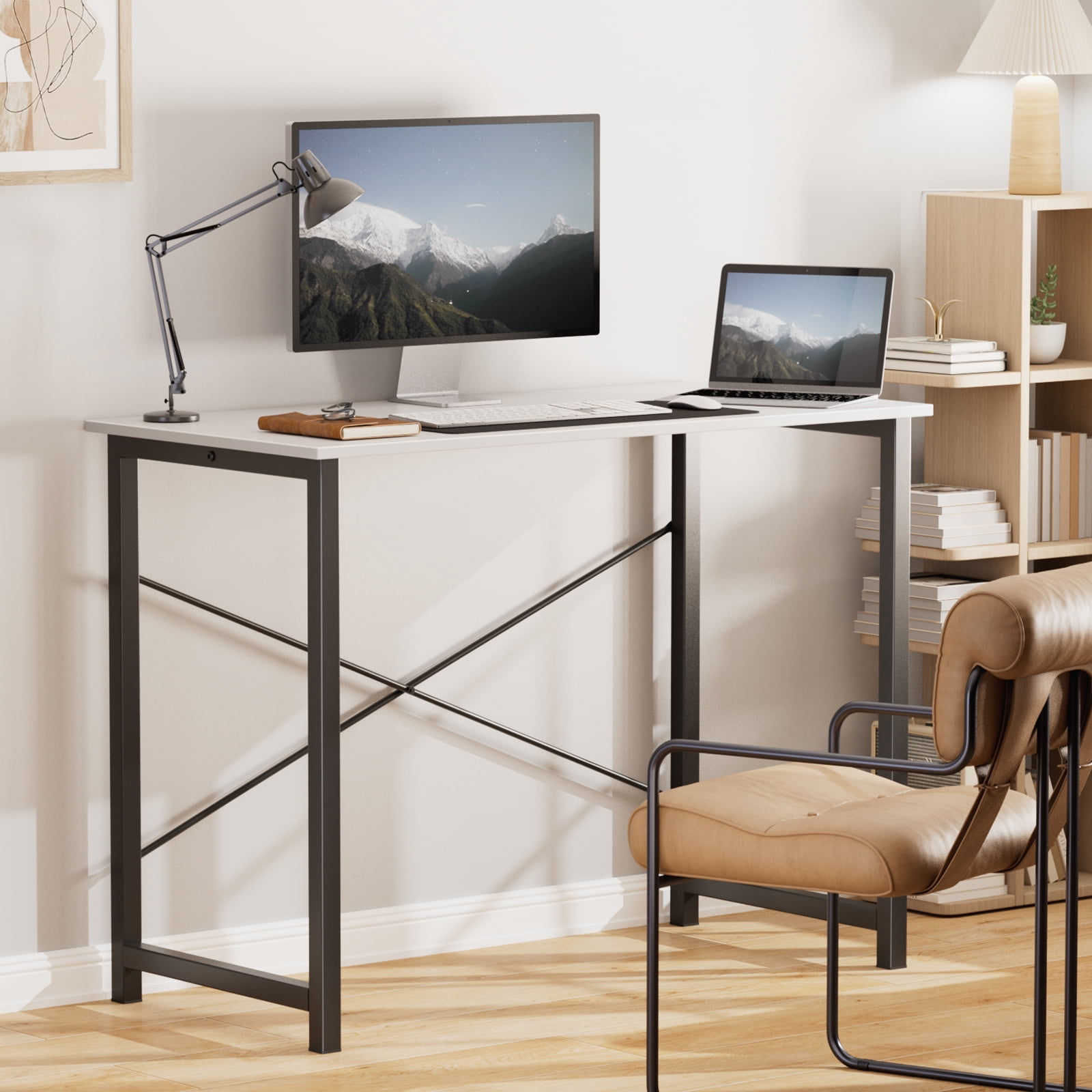 EDX Adult Modern Style Study and Multipurpose Storage Computer Desk, White