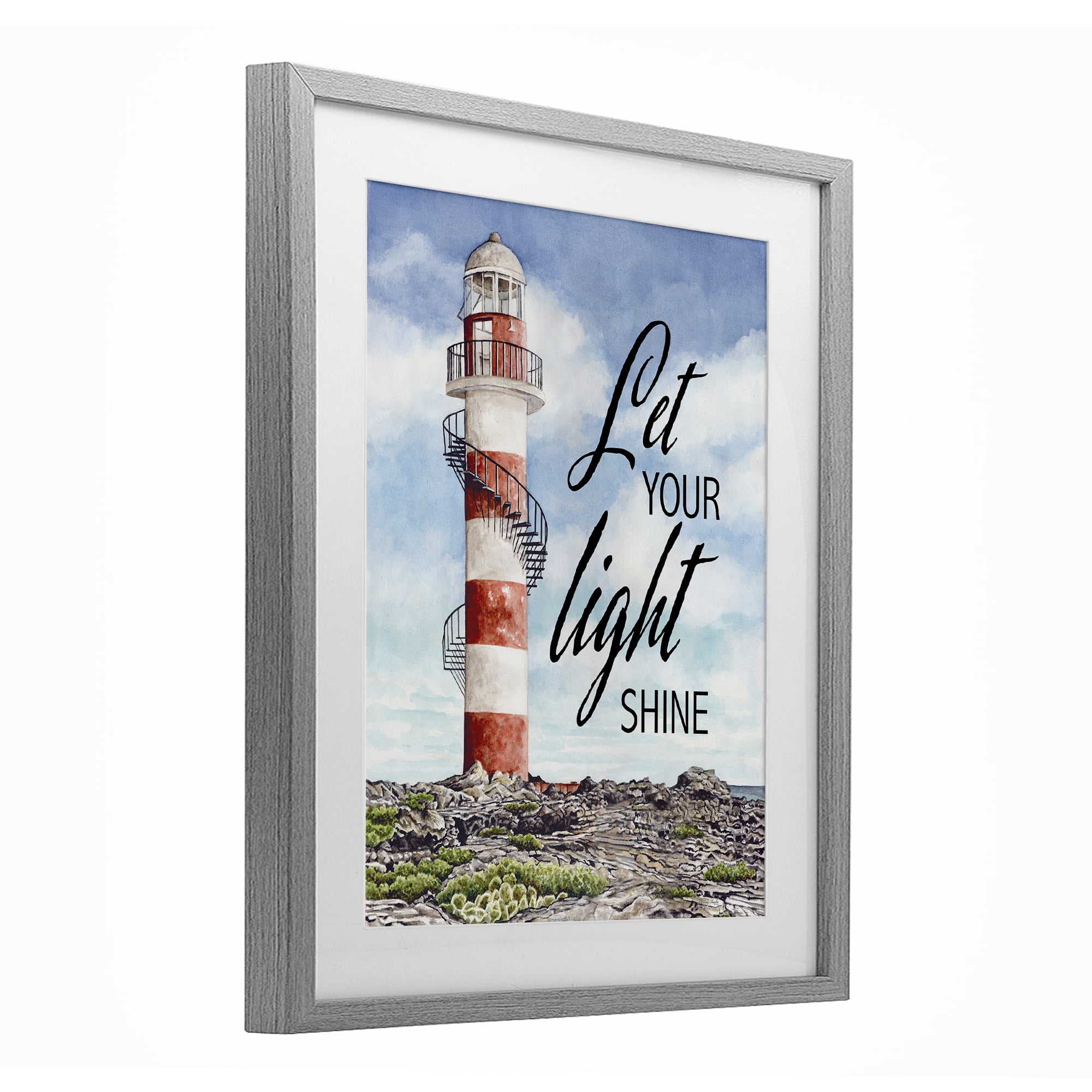 Stupell Industries Let Your Light Shine Beacon Gray Framed Print Under Glass, design by Cindy Jacobs