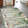 thumbnail image 2 of Green Vintage Stained Glass Washable Area Rug 4x6 Flowers Butterfly Low-Profile Large Area Rugs with Non Slip Backing Indoor Floor Carpet for Entrance Living Room Bedroom Home Office, 2 of 9