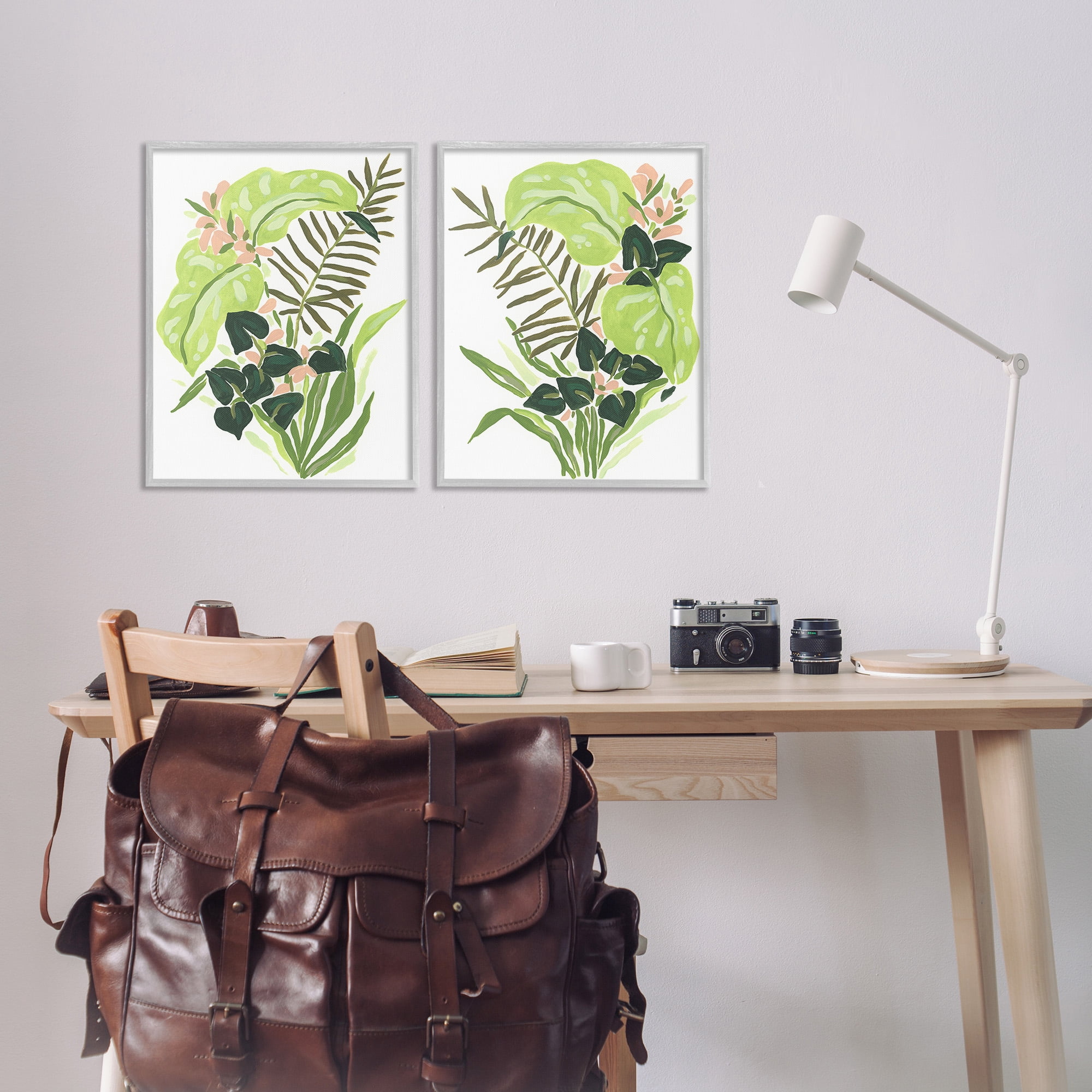 Stupell Industries Abstract Tropical Blooms Botanical & Floral Painting Gray Framed Art Print Wall Art, 16 x 20, Set of 2