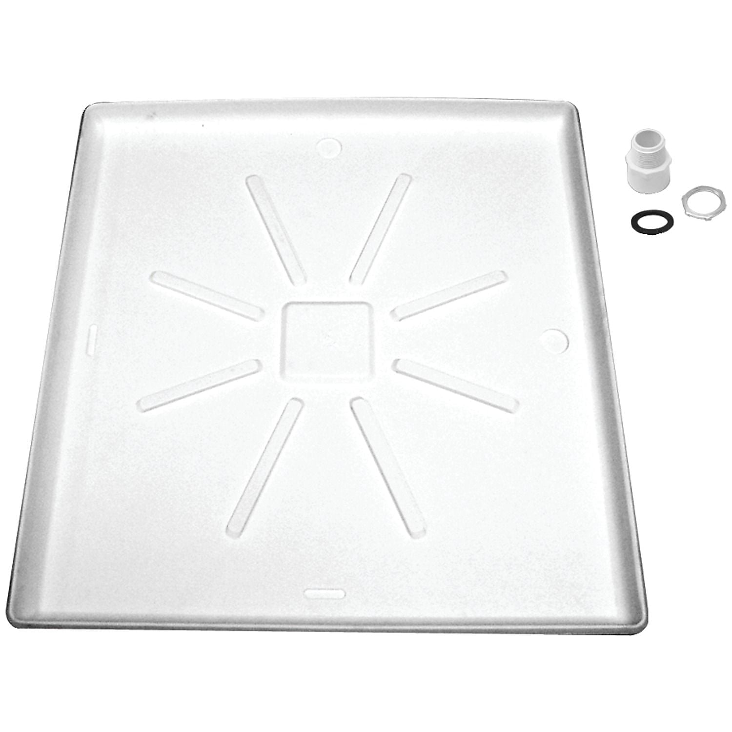 28x30 Inch Stainless Steel Washing Machine Pan - Heavy Duty Leak Tray With Drain Hole & Hose Adapter, Includes 4 Anti-Vibration Feet