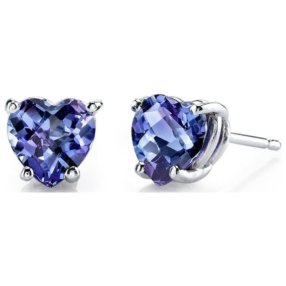 Paris Jewelry Heart Created Alexandrite Stud Earrings, 2 Ct, 24k White Gold plated