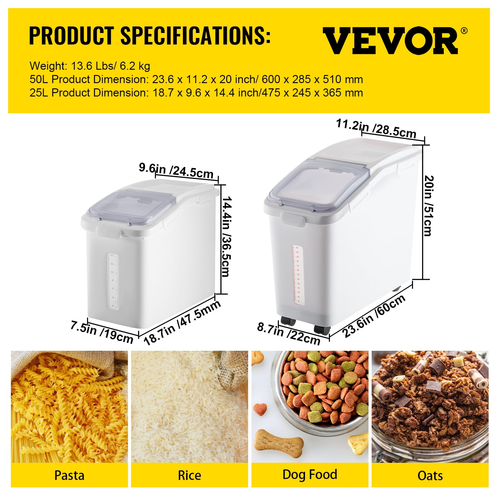 VEVOR 3 Pack Dry Ingredient 21 Gal Storage Bin Caster Commercial Restaurant Kitchen MX750X340X730MMX3V0