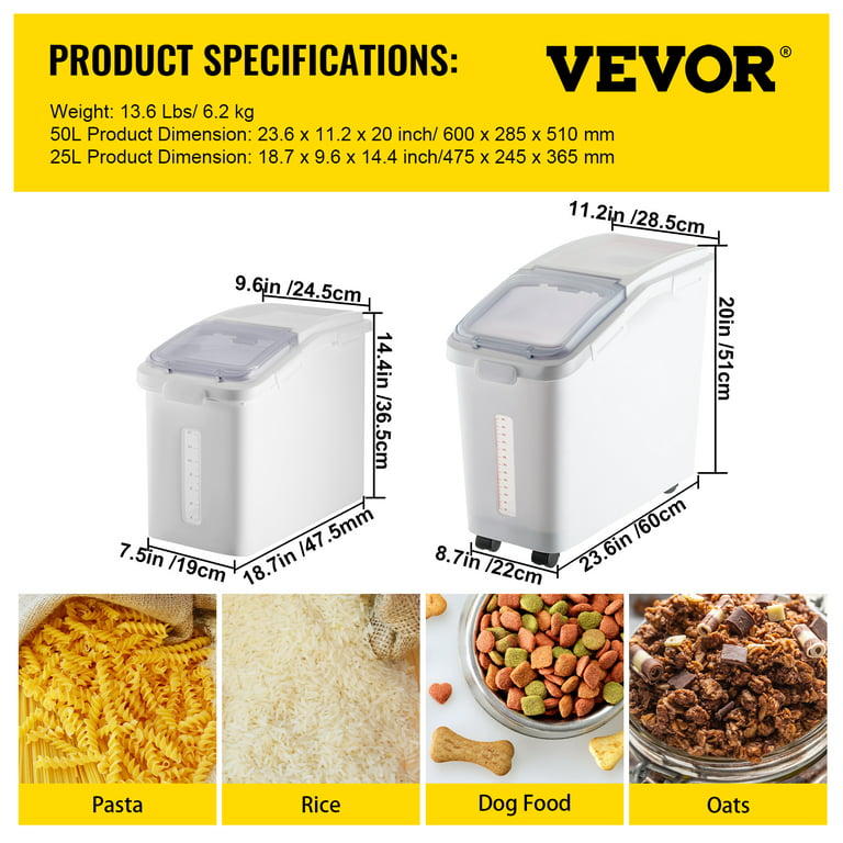 VEVOR 2 Pack Ingredient Bin with Casters 10.5 Gal Mobile Restaurant Kitchen Flour Bins