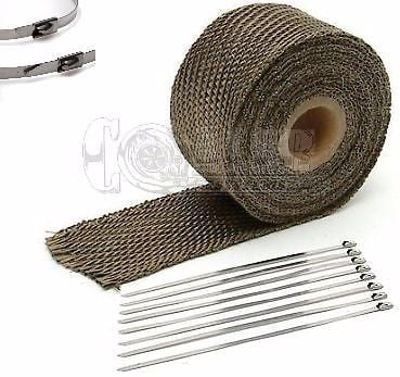 Titanium Exhaust Header Wrap Lava Rock Heat Protection Tape 2 inch x 33 feet w/ 6 Stainless Steel Ties 