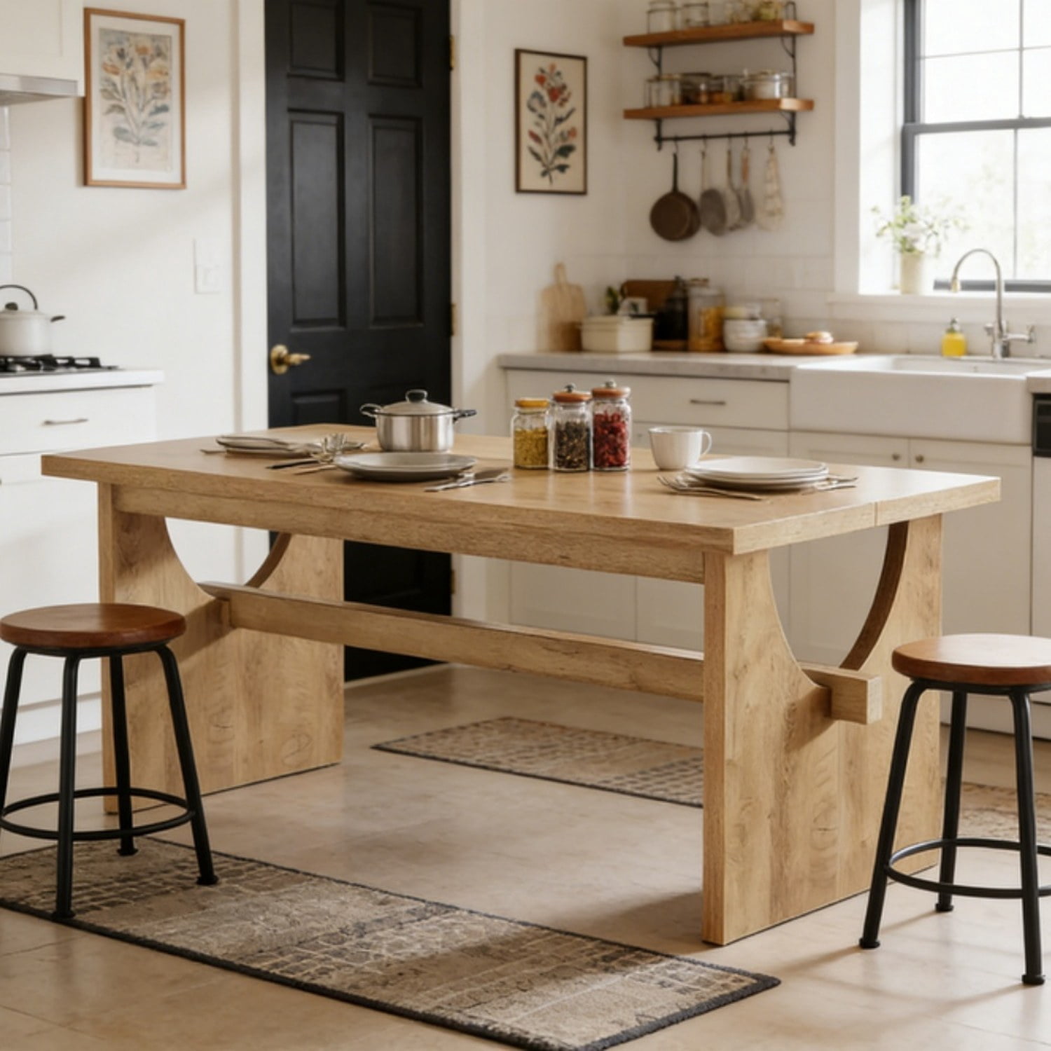 Dining Table, Farmhouse Style, Seats 4-6, MDF, 330 lb Capacity
