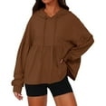 thumbnail image 2 of Travel Hoodie Fashion Ladies Hooded Sweatshirts Blouse Tops Womens Hoodies Pullover Long Sleeve Solid Color Hoodie with Ruffle Pleated Hem Oversize Lightweight Casual Sweatshirt for Women, 2 of 5