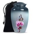 thumbnail image 2 of Cremation Urn Set – Blue Butterfly and Pink Flower Large 10-Inch Funeral Urn for Ashes Adult Male with Matching 3-Inch Keepsake – Ash Container for Women (10" 1 Pc, 3" 1 Pc), 2 of 8