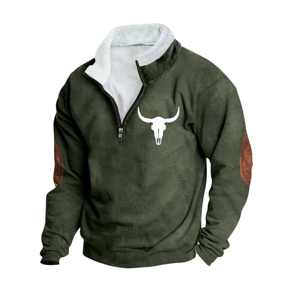snilers Big and Tall Mens Western Aztec Sweatshirts Cowboy Fleece Quarter Zip Pullover Ethnic Long Sleeve Fall Winter Warm Athletic Tops