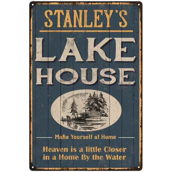 STANLEY'S Lake House Blue Cabin Home Decor 8 x 12 High Gloss Metal 208120038292