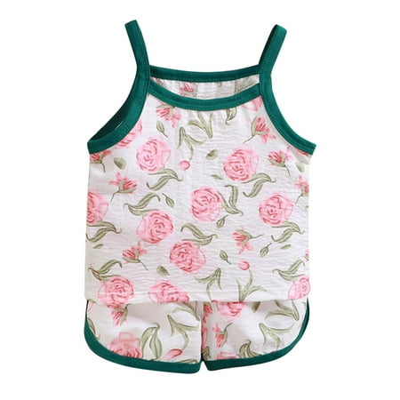 

FANDANIV girls Homewear Set s Summer Cartoon Printed Sleeveless Suspenders Tops Shorts 2PC Pajamas Suits Children s Clothing Unisex Kids Boys Sleepwear Button Down Loungewear