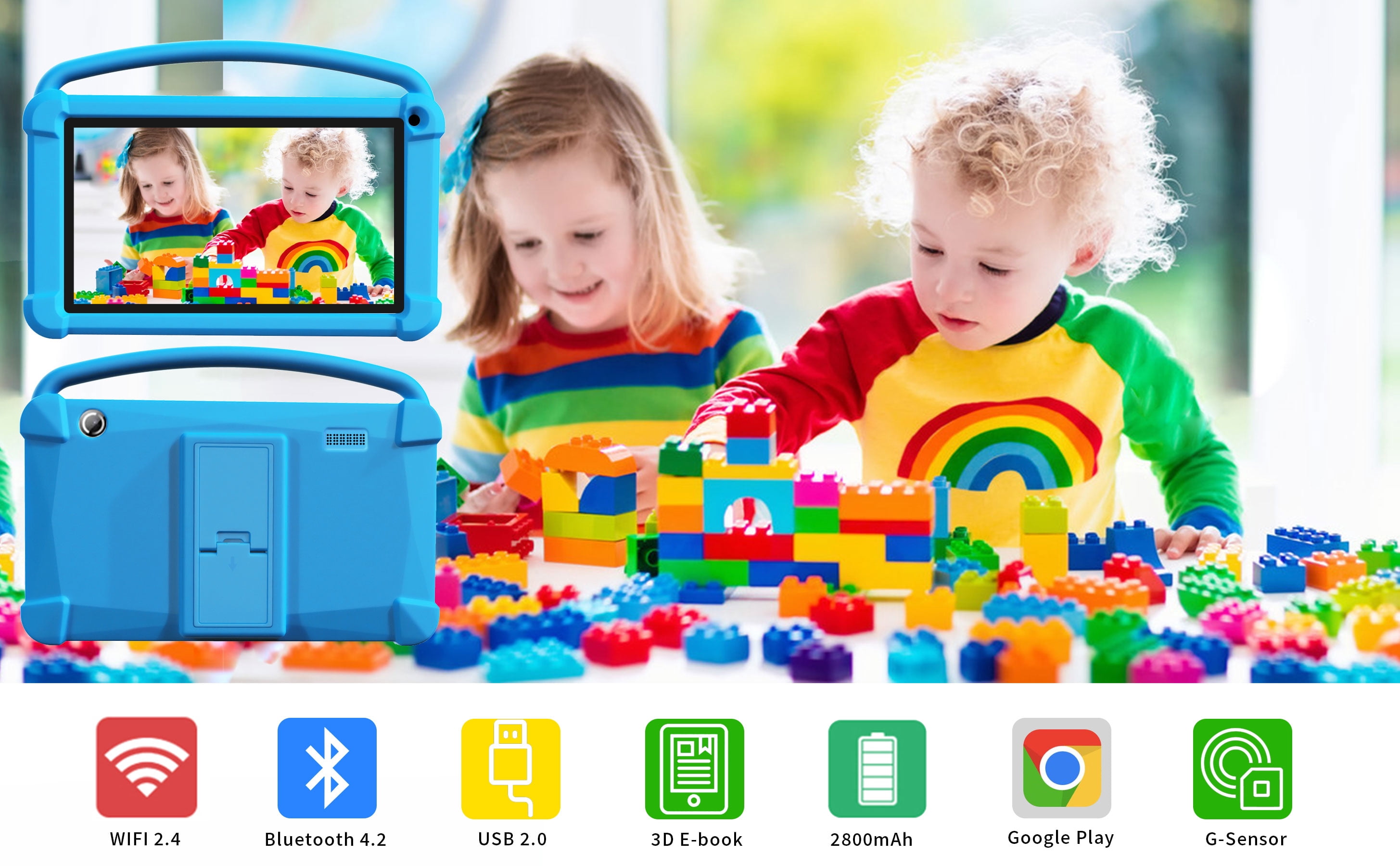 Kids Tablet, 7 Inch Tablet for Kids, Android 12 Tablet 4(2+2)GB RAM+16GB Storage, Toddler Tablets with KIDOZ Parental Control App, WiFi, Bluetooth, Best Gift for Kids Learning and Playing