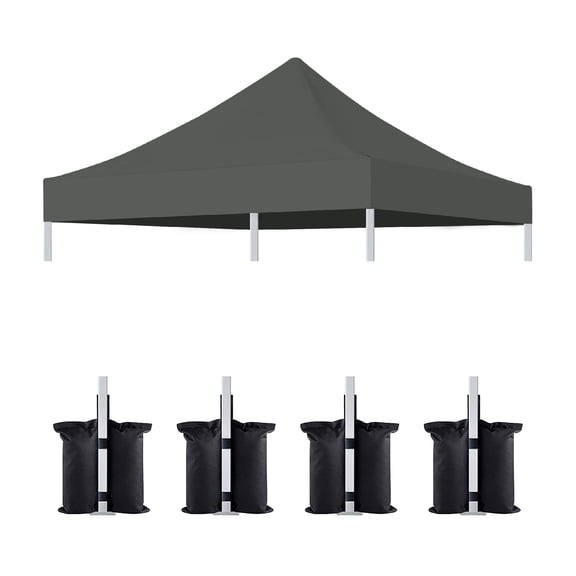 10x10 Canopy Replacement Top for Pop Up Canopy Tent and 4PC Pack Canopy Weight Bag(only cover and 4pcs sandbag not include frame) Gray