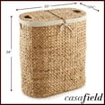 thumbnail image 3 of Casafield Oval Laundry Hamper with Lids and Removable Liner Bags - Natural, Woven Water Hyacinth 2-Section Laundry Basket for Clothes and Towels, 3 of 7